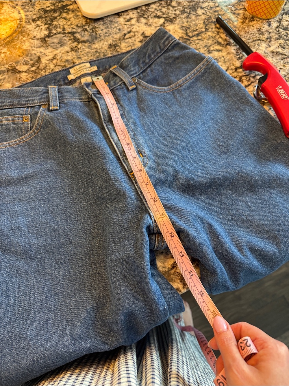 L.L. Bean Blue Original Fit with Plaid Cuffs - Picture 6 of 6